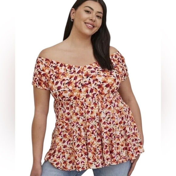 Torrid Mixed Knit Babydoll Off Shoulder Top - Picture 1 of 8